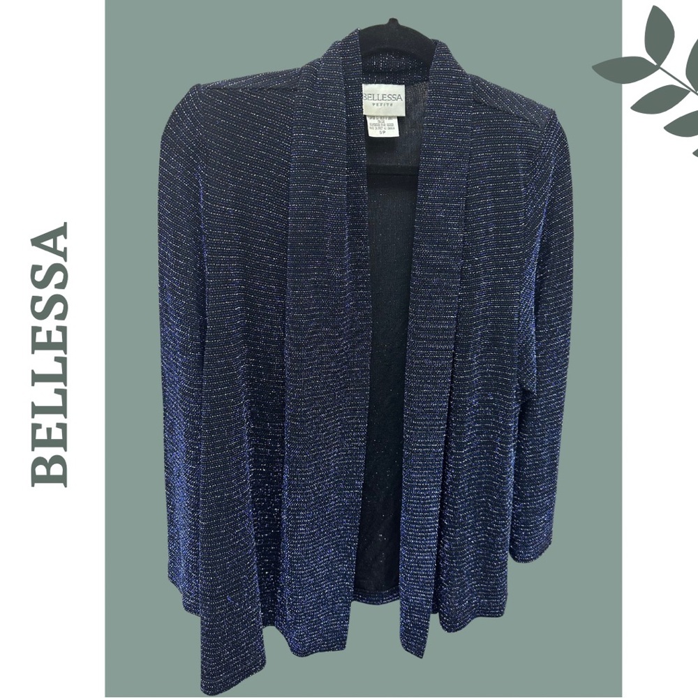 BELLESSA Petite Metallic Blue Open Front
Cardigan Sweater Small Petite - Picture 4 of 6